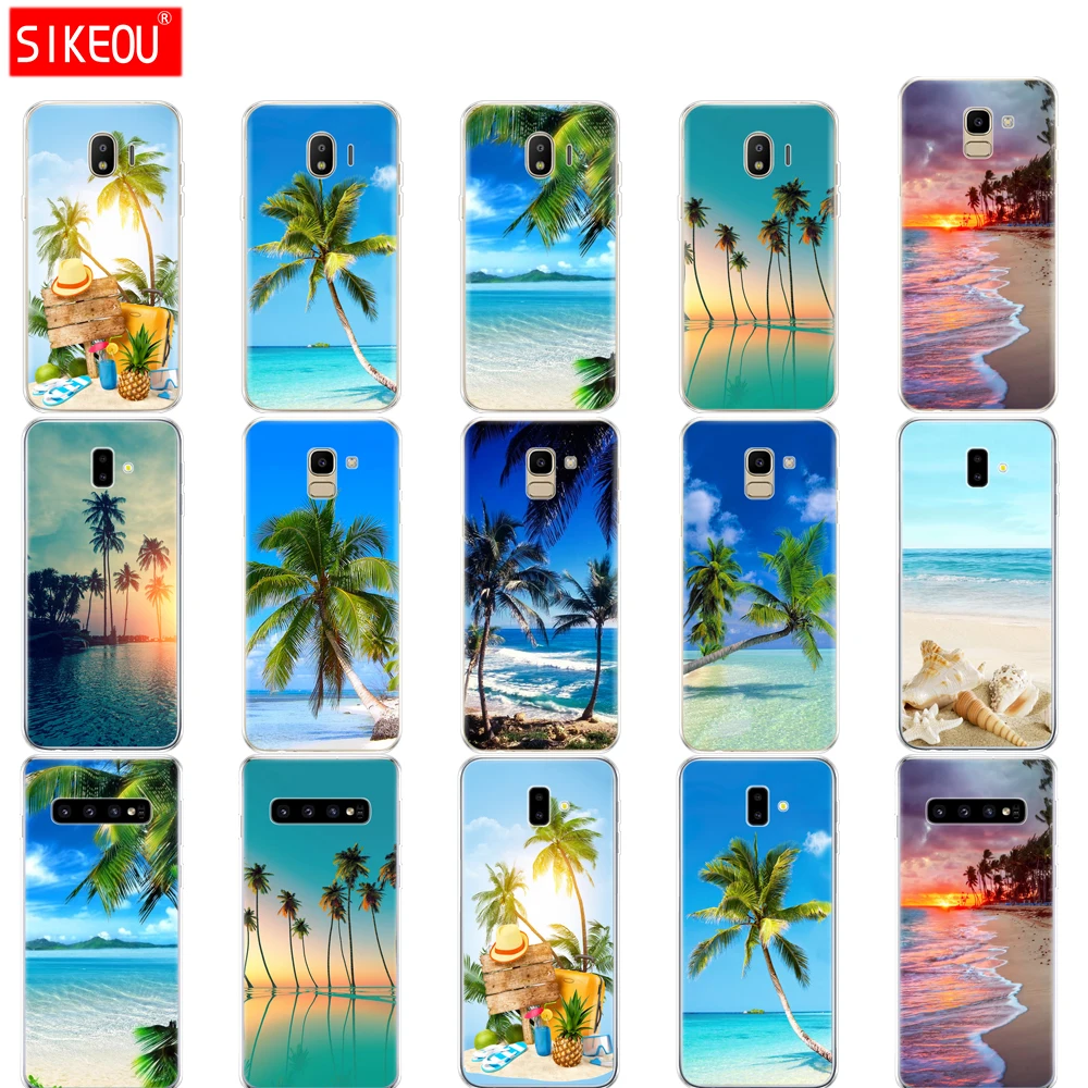 Custodia Per Samsung Galaxy J2 Core J8 J6 J4 Plus 2018 Custodia Cover Per Samsung S10 Se Plus Summer Beach Scene Sunset Sea Palm Tree