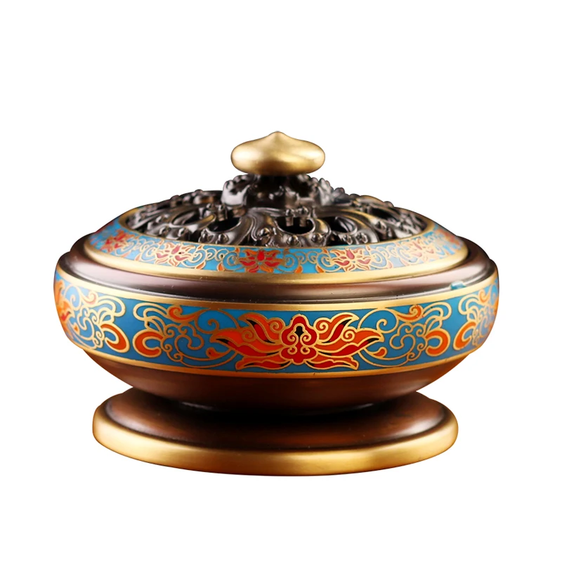 Buy Taiwan pure copper enamel sandalwood antique tray