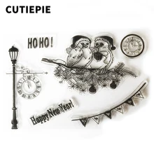 Happy New Year Birds Transparent Clear Stamps for Scrapbooking DIY Silicone Seals Photo Album Embossing Folder Paper Template
