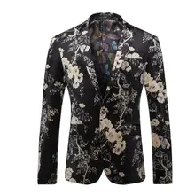 Роскошный бренд цветочный Мужской Блейзер Slim Fit мужской блейзер с печатью высокого качества Пиджаки в стиле ретро повседневный костюм куртка