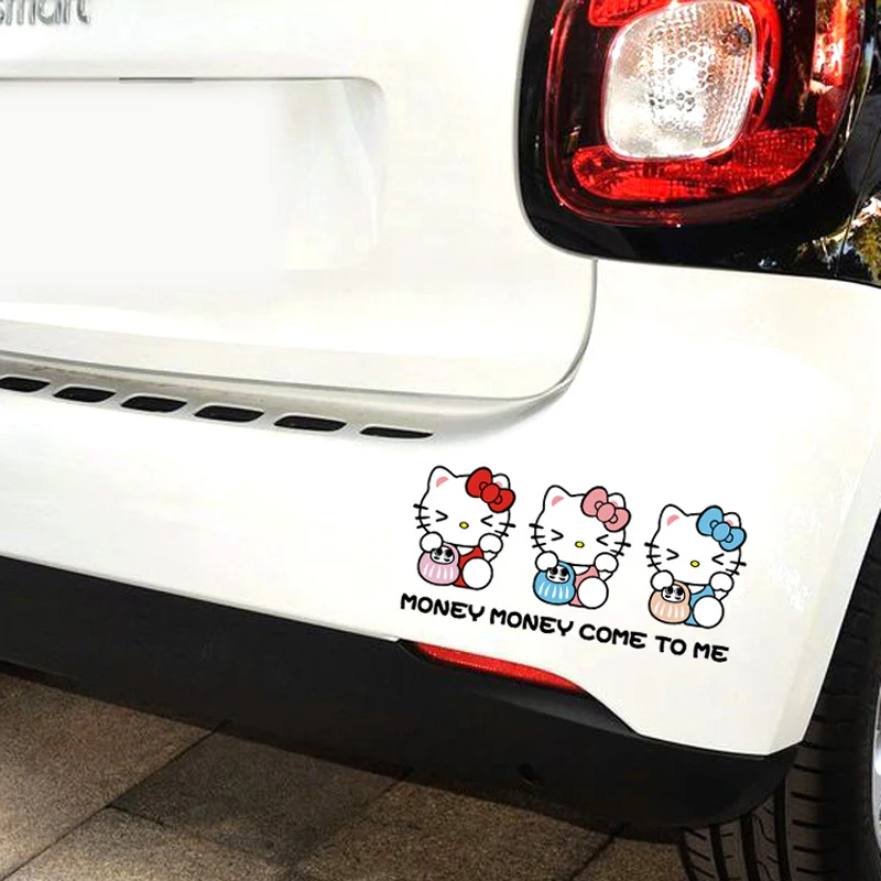 

15*5cm Car Sticker Hello Kitty Money Money Come To Me Decals Cute Styling for BMW Volkswagen Toyota Audi Peugeot Ford volvo Kia