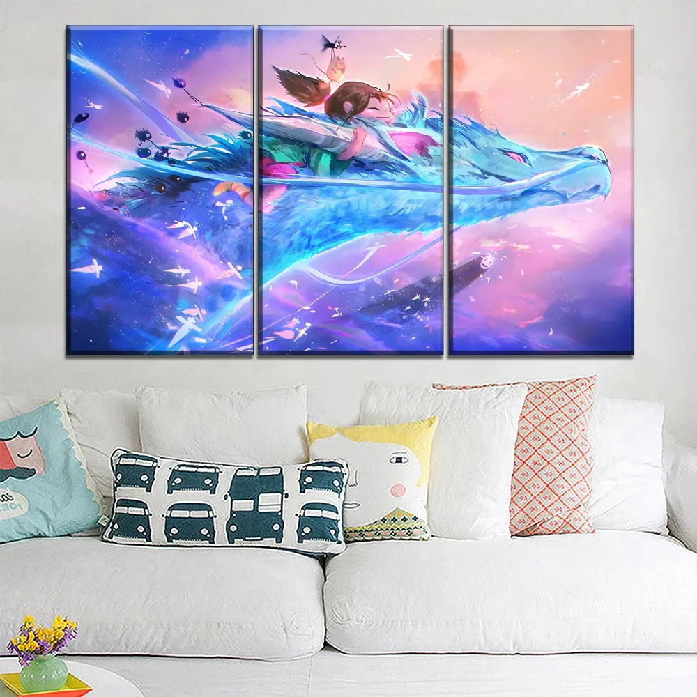 

Children Room Wall Decorative Canvas HD Prints Cartoon Movie Spirited Away Poster Modern One Set Modular Art 3 Piece Picture