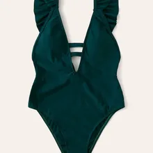 Пуш-ап цельный купальник женский гофрированный монокини с v-образным вырезом пляжный купальный костюм для девочек Купальники однотонные женские чарующие боди