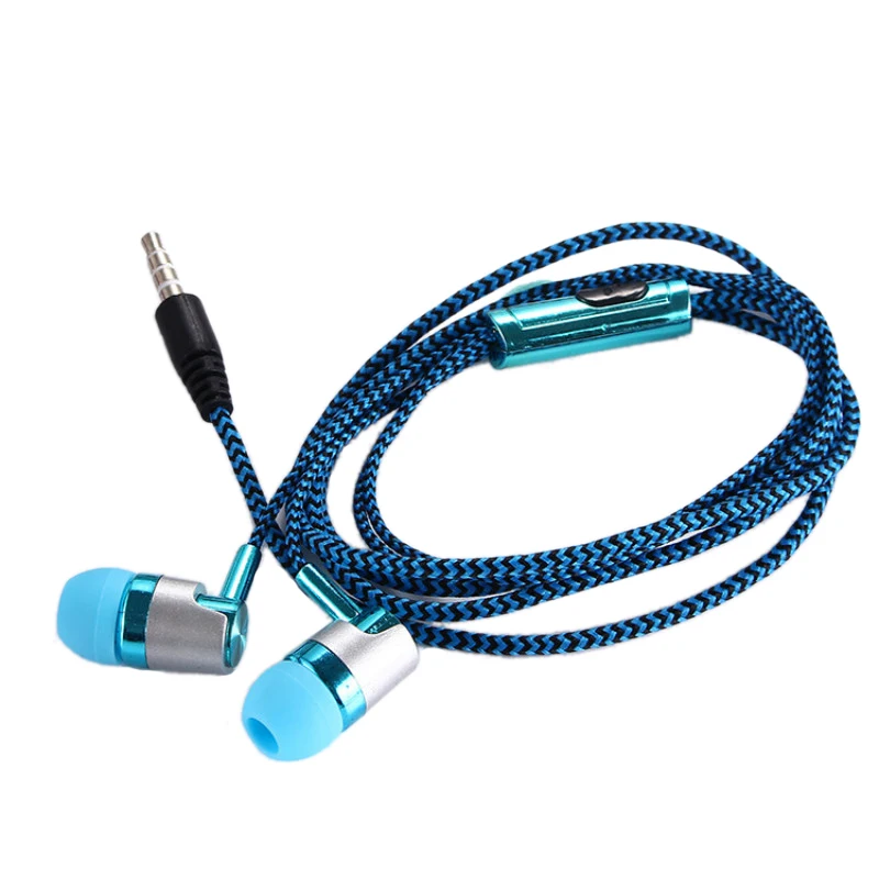 Blue H-169 3,5 мм MP3 MP4 проводка сабвуфера плетеный шнур, универсальные музыкальные наушники с управлением пшеничной проволокой - Цвет: Blue