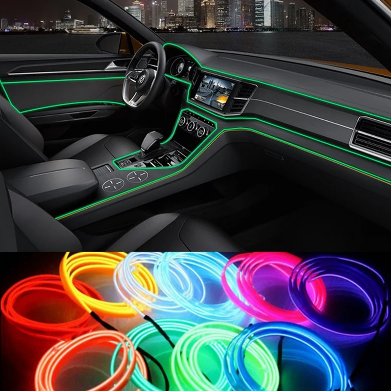 1M Atmosphere Lamps Car Interior Light Car Ambient Light Cold Light Line DIY Decorative Dashboard Console 