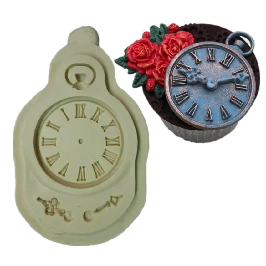 

Fondant Cake Mould Clock Pocket Watch cake Decorating Tools Steam Punk Baking Kitchen Silicone Mold F0679
