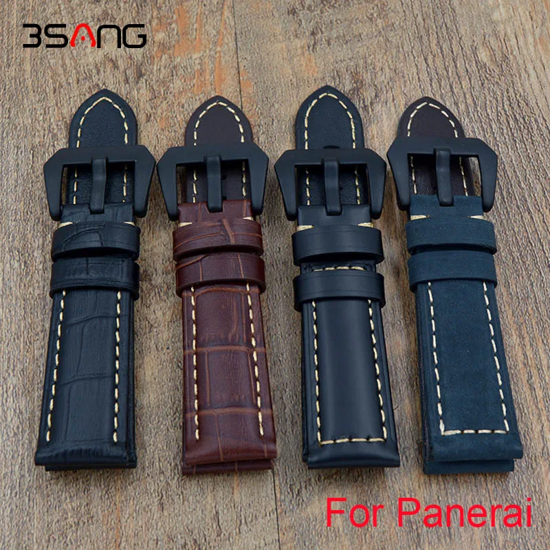 

Black Blue Brown Retro Leather Watchbands, Classic Men 22MM / 24MM Watchbands,For Panerai Strap+Black steel Buckle Fast Delivery