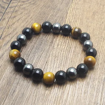 Tiger Eye & Hematite & Black Obsidian 10mm Stone Bracelet Handmade DIY jewelry