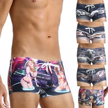 Летние мужские плавки бандажные Угловые плавки с принтом купальники мужские купальные костюмы сексуальные купальники пляжные шорты
