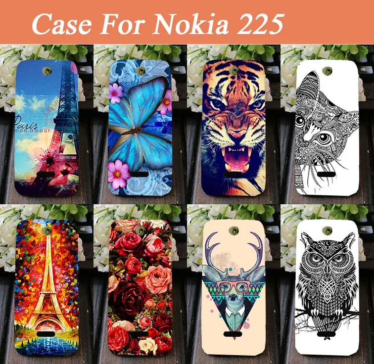 

High Quality 14 patterns painting colored tiger owl flowers eiffel towers hard pc case cover for nokia 225 free shipping