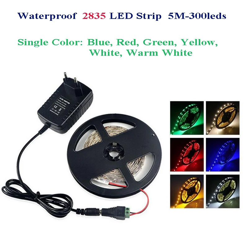 

5M 300Leds 2835 Single Color Led Strip 24W Waterproof Flexible Lighting DC12V 60Leds/M String Ribbon Tape Lamp