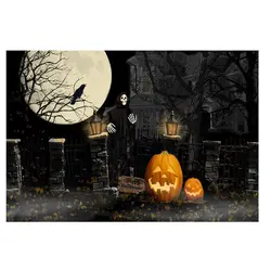 7 * 5ft Хэллоуин тема фотографии Фоны полная луна Тыква черный ворон дом с привидениями фото Фоны для студии реквизит