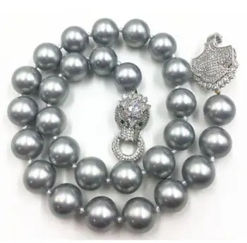 

CHARMING 12MM Dark gray AAA SHELL PEARL NECKLACE 18" 36"