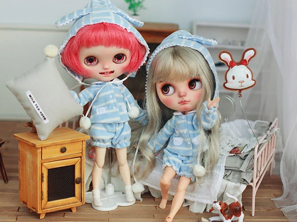 Одежда для кукол BJD сине белая шапочка топ и штаны Пижамный костюм Blyth Azone кукла Licca