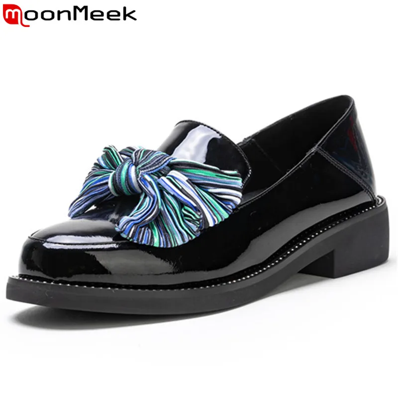 Cuero Las Venta Vaca Redonda Tacones negro Moonmeek Med Mujeres Zapatos De 2019 Goadiator Butterfl Punta Superficial Caliente Bombas Blue O655Xwq