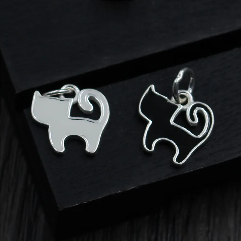 S925 sterling silver DIY handmade Epoxy kitten pendant jewelry accessories Cartoon cute black cat white bracelet | Украшения и