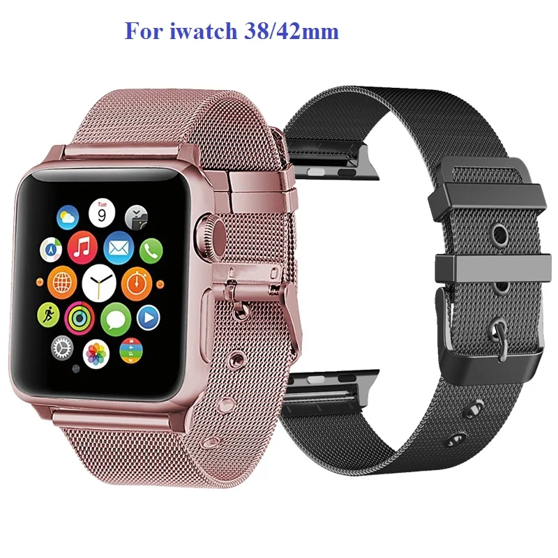 

Milanese Loop Mesh Bracelet Stainless Steel button band For Apple Watch iwatch series 1 2 3 38mm 42mm watchbands straps bands