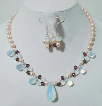 

Natural Moonstone pearl necklace earring Fashion AKOYA word mujer for women jewelry 925 fine quality jewelry nature fresh