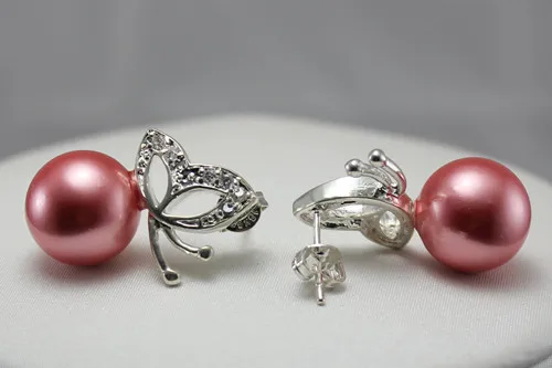 

Latest Round Shell Pearl With Butterfly-shape Stud Earring ER00032 12mm