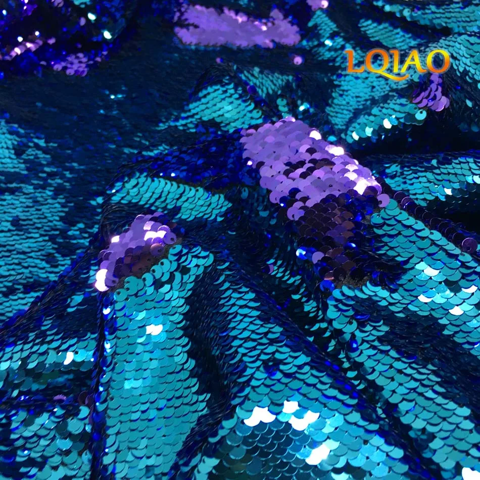 Turquoise Purple Sequin Fabric-006