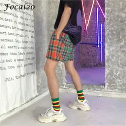 Focal20 уличная хит цвет плед для женщин шорты для Эластичный Высокая талия цвет блок по колено повседневное свободные спортивные