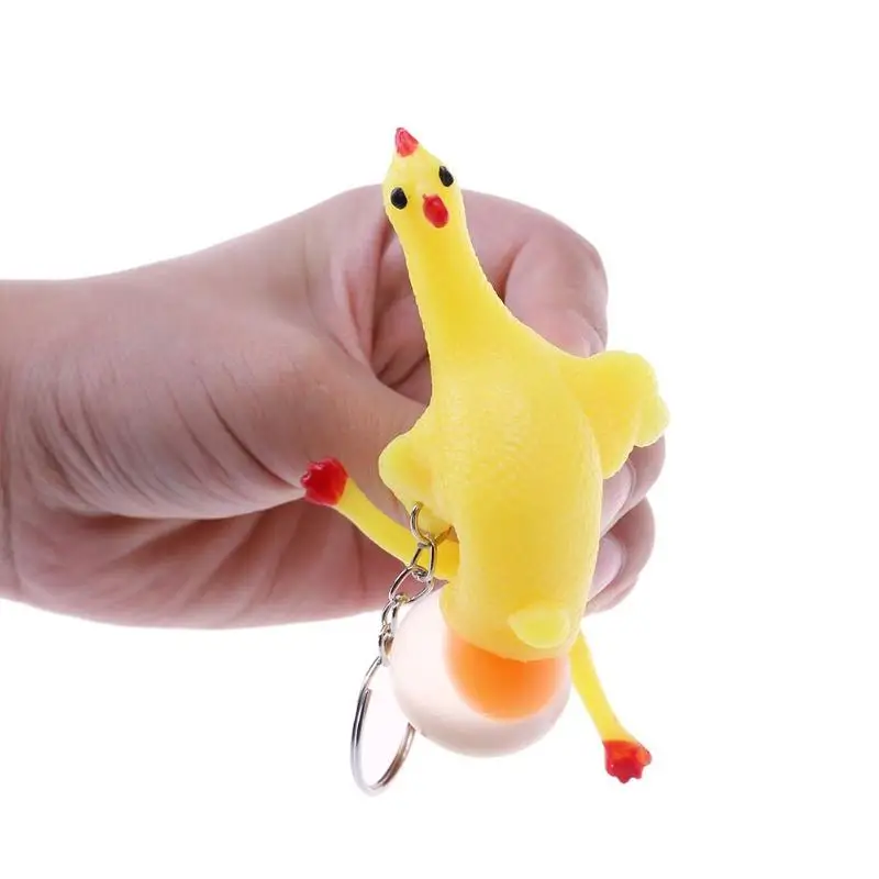 Novelty Spoof Tricky Funny Gadgets Toys Vent Chicken Whole Egg Laying Hens Crowded Stress Ball Keychain