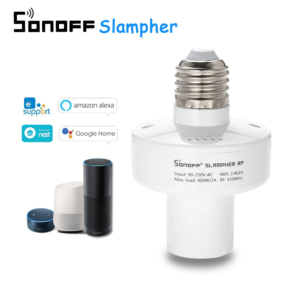 

Itead Sonoff Slampher 433MHz RF Smart WiFi Light Holder E27 Bulb Holder Interruptor Wifi Switch for Smart Home for Alexa Google