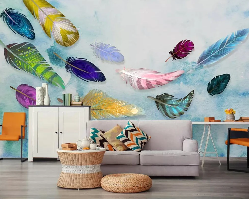 

beibehang American minimalist fashion wallpaper mural color hand drawn feather texture art TV background wall mural 3d wallpaper