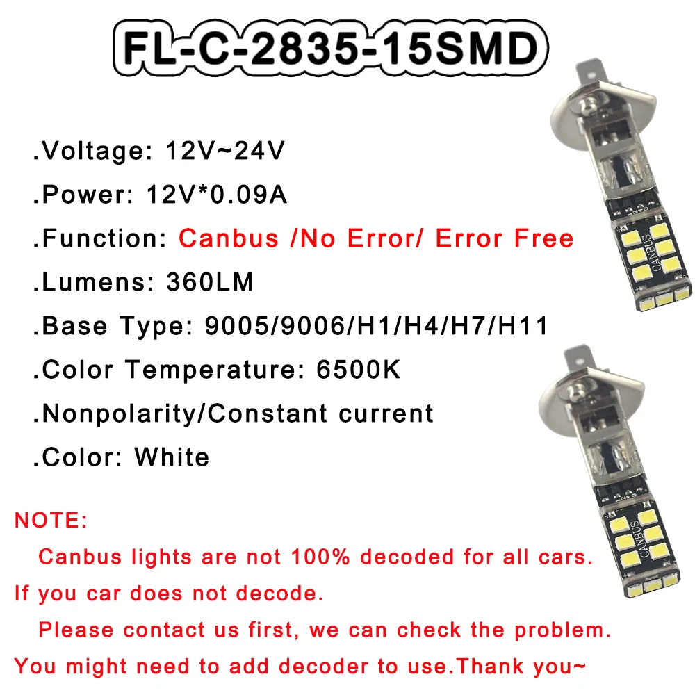 1 шт. DC12V 2835 15 SMD белый 6500K Светодиодные лампы 9005 9006 H1 H3 H4 H7 H11 противотуманный