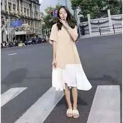 Лето 2019, новое платье, женское платье с рыбий хвостом, студенческое свободное платье в Корейском стиле, черное платье с коротким рукавом и