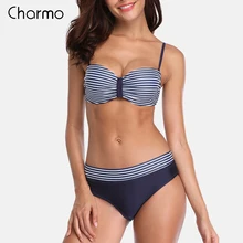 Charmo Women Bikini Set Retro swimwear Striped Bikini Floral Printed Swimwear Women Sexy Swimsuit underwire vintage bikini set striped flounce bikini set