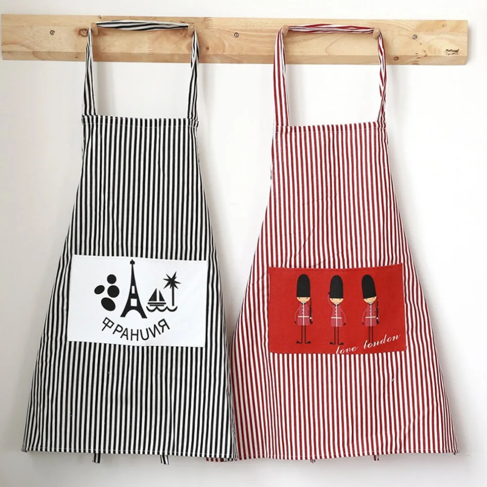 Cotton Blend Kitchen Aprons Creative Stripe Printed Women Apron With