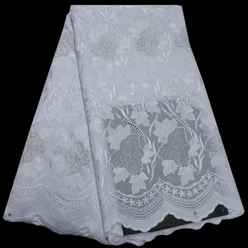 

10 colors 2019 newest African voile lace fabric white color Swiss cotton lace with stones and embroidery for dress CLP349