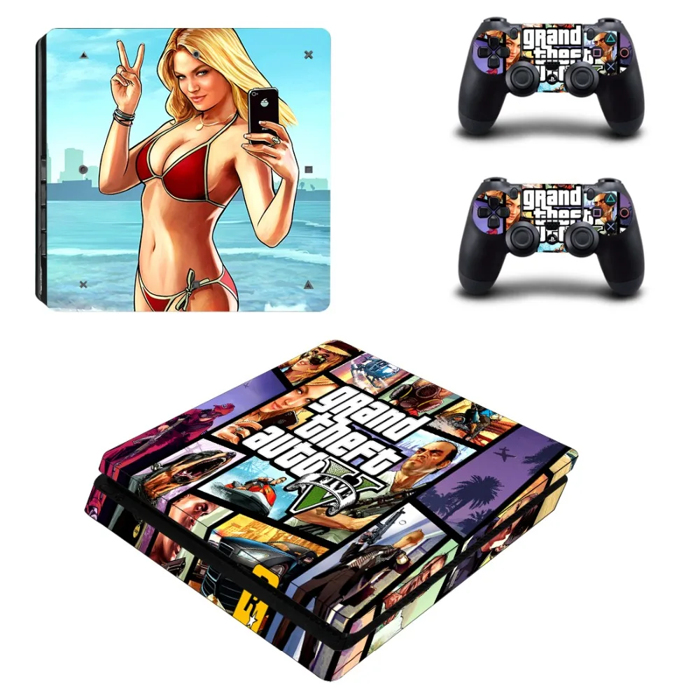 Виниловая наклейка Grand Theft Auto V GTA PS4 Slim Skin для консоли Sony Playstation 4 и 2 контроллера
