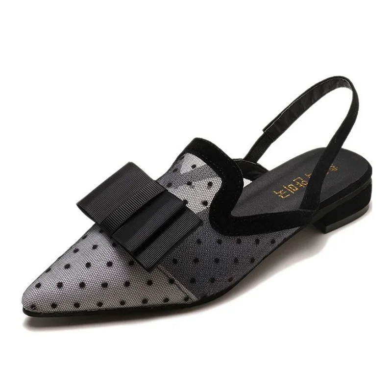 Сандалии женские с низким каблуком пикантные сетчатые ремешком на пятке