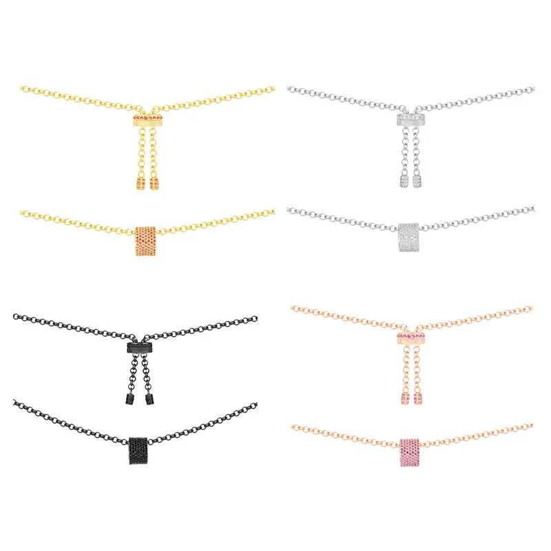 

SLJELY Luxury Brand 925 Sterling Silver 4 Gold Color Pink Orange Black Zirconia Bague KALEIDOSCOPE Necklace Women Monaco Jewelry