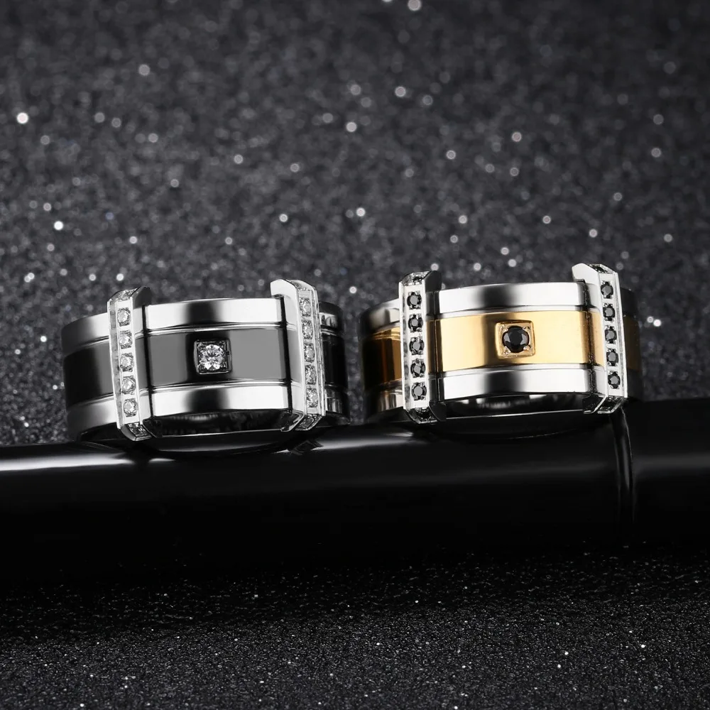 

New Arrival Cubic Zircon Rings For Men Black Gold Color Personality Wedding Party Men Ring Trendy Simple Design