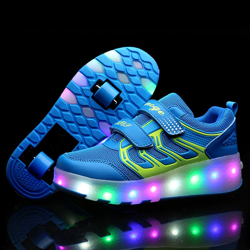 

Size 27-43 Children Colorful LED Flashing Double Roller Skate Shoes For Kids Men Women Roller Skates LED Luminous Sneakers Light