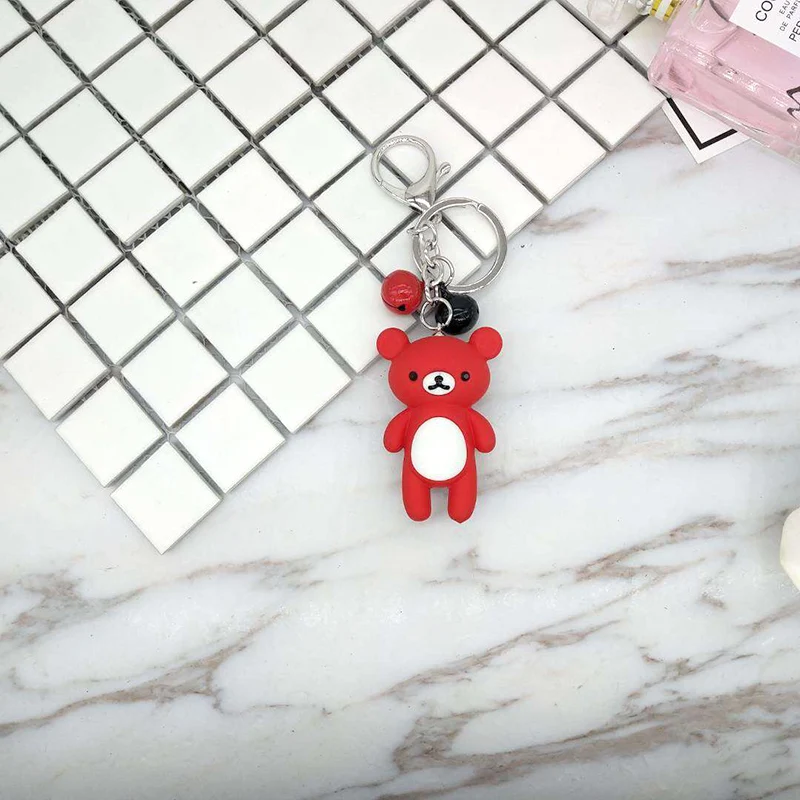 Blue Bear Key Chain Sweet Creative Animal Phone Pendant Pink Red Girl Bags Pendant Alloy Bell Car Key chains 2018 New G-08038 Fashion Jewelry