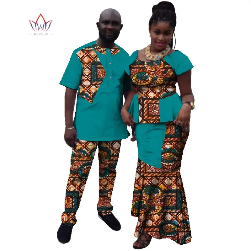 Летняя пара африканская одежда традиционная Африканский костюмы для женщин мужчин Базен Riche Дашики юбка комплект WYQ10