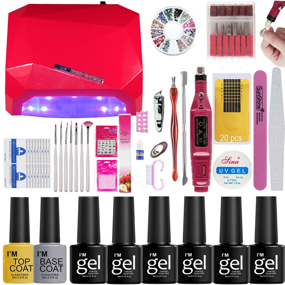 Nail Manicure set Nail Polish Set Electric Manicure Pen Set UV Lamp 6