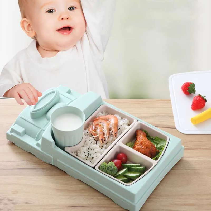 

Baby Food Divided Plate Set Bamboo Fiber Storage Tray Cup Container Infant Feeding Kids Tableware YH-17