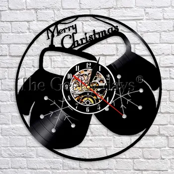 

Merry Christmas Gloves Snowman Vinyl Wall Clock Modern Design Art Living Room Interior Wall Art Decor Chrstmas Gift