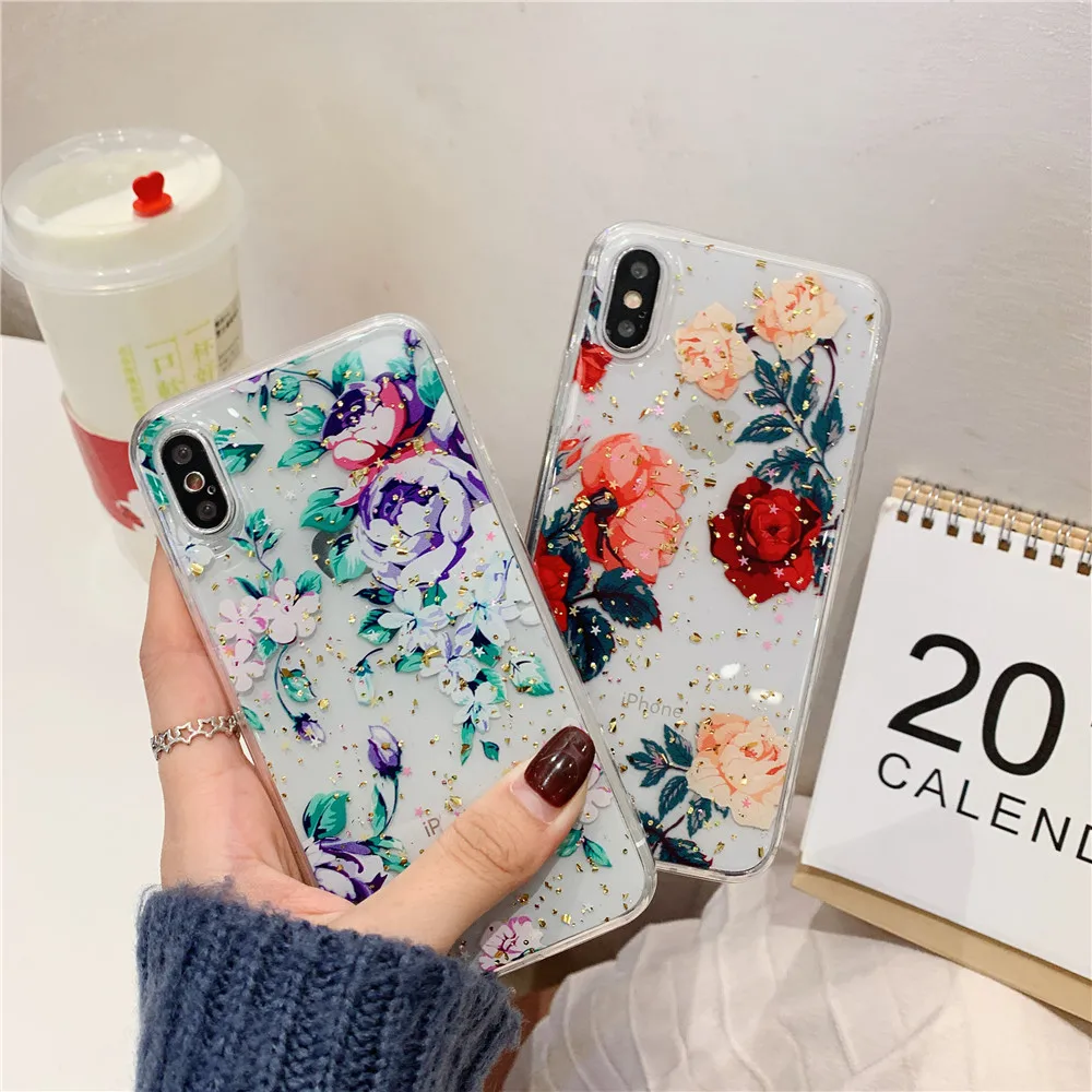 

For Iphone Xs Max Case Fashion Flower Fruit Tpu Iphone xr x Transparent Silicon Soft Half-wrapped case Iphone 6 6s 7 8 Plus Case