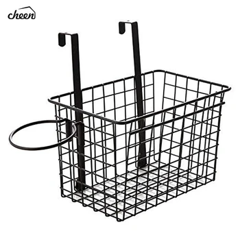 

Over the Cabinet Door Black Wire Storage Basket with Hair Dryer Holder Storage Bin for Toy Lotion Shampoo Toiletry Towel Kitchen