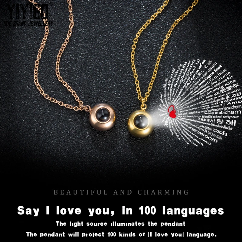 

1 Pieces Titanium Stainless 100 Kinds of I Love You Language Pendant Necklaces Women Lettering Clavicle Chain Birthday Present