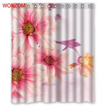 WONZOM Pink Chrysanthemum Shower Curtain Fabric Bathroom Decor Decoration Cortina De Bano Polyester Bath Curtain With Hooks Gift WONZOM Pink Chrysanthemum Shower Curtain Fabric Bathroom Decor Decoration Cortina De Bano Polyester Bath Curtain With Hooks Gift