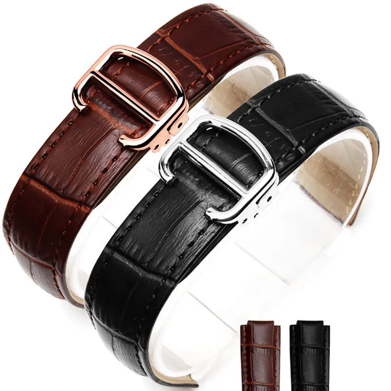 

14mm 18mm 20mm High Quality balck Brown Genuine Leather Watch Band Strap Gold deployment Buckle Clasp fit Cartier watchband