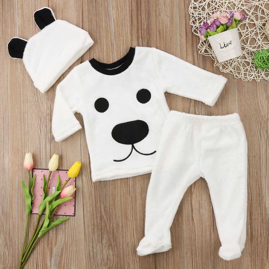 Одежда для новорожденных девочек; пушистый топ с длинными рукавами для мальчиков; брюки; комплект одежды из 3 предметов; теплая одежда