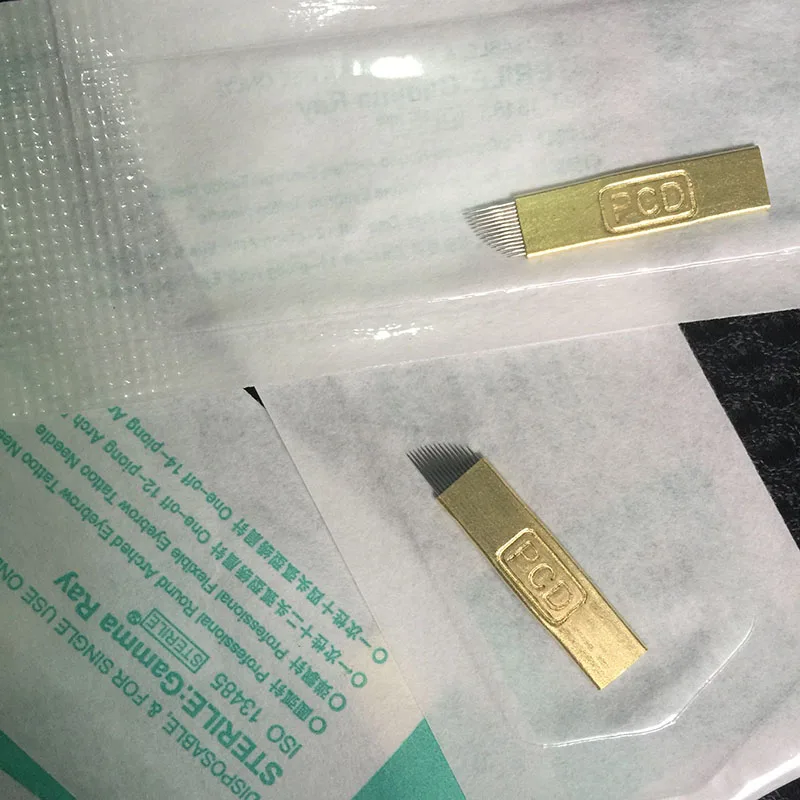 Manual de Maquiagem Agulha de Tatuagem Pinos Permanente Sobrancelha Bordado Agulha Caneta Tatuagem Máquina Lâmina Microblading 14pin 500 pc Pcd 14 6 High Quality Beleza e saúde